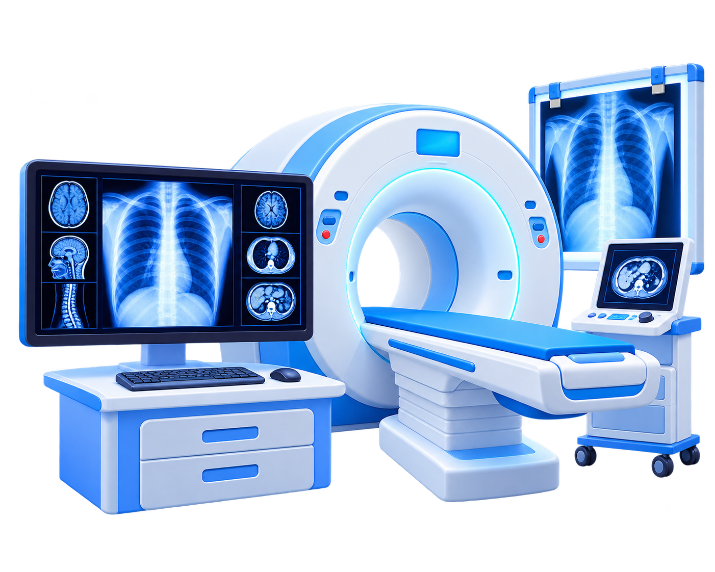 Radiology MRI scanner with X-ray and scan report
